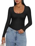 Ekouaer Womens Scoop Neck Long Sleeve Tops Lightweight Tight Shirt Thermal Undershirt Base Layer Tee Black S