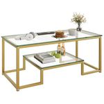 Wolawu Coffee Table Gold Glass Coffee Table for Living Room,2 Tiers Rectangle Center Table with Sturdy Metal Frame,Modern Tempered Glass Accent Table for Bedroom Home Office