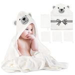 momcozy Bamboo Baby Bath Towels Set 5 Packs, 1 * Towels with Hood Newborn, 3 * Washcloths, 1 * Bath Glove, Soft and Super Absorbent Baby Hooded Towel, Unisex