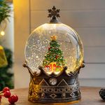 Snow Globe Lighted Christmas Decorations, Christmas Tree Musical Crown Snow Globe with Swirling Glitter, Christmas Holiday Party Gifts and Decorations