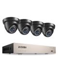 ZOSI 1080P CCTV Camera System 8 Channel H.265+ 5MP Lite Surveillance DVR and 4 x1080P Outdoor CCTV Cameras With AI Human/Vehicle Detection, Dome Black HD Smart Security Camera System