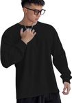 CHKOKKO Oversized Solid Round Neck Full Sleeve Tshirts for Men Black 3XL