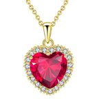 VONSSY Classic Heart Pendant Necklace | 5A CZ Crystal Birthstone Gemstone Pendant Necklace | 18K Platinum Plated Chain Stylish Necklace Jewelry Gift