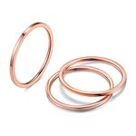 Bestyle 3pcs Rose Gold Knuckle Rings for Women 1mm Rose Gold Plated Women Band Stacking Rings Size 5, Minimalism Gift Jewelry for Todder Sisters Mom Wife Girlfriends