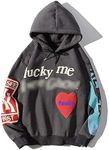 SLIMIZE Lucky Me I See Ghosts Hoodie Hip Street Rapper Unisex Couple Sweatshirt Novelty Printing, Grey, Medium