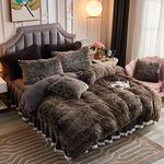 JAUXIO Faux Fur Fluffy Comforter Duvet Cover with Pillowcase Luxury Shaggy Bedding Set Ultra Soft Crystal Velvet Reverse (Twin, Dark Grey Ombre)