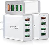 USB Wall Charger,3-Pack iSeekerKit 4Ports Fast Charge 3.0 Adapter Fast Charging Block Compatible for Samsung Galaxy S22 S10 S9 S8/Note 8 9, iPhone12,Pad,Wireless Charger,Tablet and Piexl 6 White