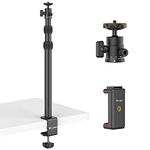 VIJIM Camera Desk Mount Stand, 18.3-48.8 inch Tabletop C Clamp Mount, Adjustable Aluminum Light Stand with 360° Ball Head and Phone Grip for DSLR Camera, Ring Light, Panel Light, Gopro, Phone, Webcam