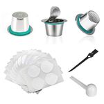 iSuperb 3 Pcs Stainless Steel Refillable Coffee Capsules Pods with 60 Pcs Stickers Metal Reusable Coffee Cup Filter Compatible with Nespresso Original Machine Coffee Accessory