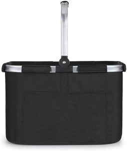 Foldable Large Shopping Basket, Picnic Basket with Padded Handles, Practical Folding Basket, Shopping Bag with Aluminium Frame, Sturdy Basket, 30 L, Ideal for Travel, Picnic, Shopping, Gift