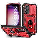 PASNEW for Samsung Galaxy S23 FE Case,360°Ring Kickstand & Camera Slide Cover,Military Heavy Duty Shockproof Protection Hard Shell,Car Magnetic Holder Cases for S23 FE,6.4 inch,Red