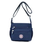 YYW Womens Multi-Pocket Casual Cross-Body Bags Waterproof Nylon Shoulder Bags Messenger Handbag for Shopping Hiking Daily Use (M-Solid Blue)