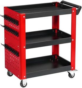 3 Tier Rolling Tool Cart, Red and Black Load Capacity of 1000 LBS