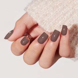 Modelones Fall Grey Brown Press on Nails Short Square Fake Nails