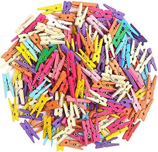 KIMOBER 200pcs Mini Wooden Clothespins,Mixed Colored Small Craft Peg Pins Clips for Photos Pictures Paper Crafts