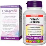 Webber Naturals Collagen30 Anti-Wrinkle, 2,500mg of Bioactive Collagen Peptides Per Serving, 180 Tablets & Probiotic 30 Billion Active Cells, 8 Probiotic Strains, 30 Capsules