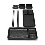 GOLIBER 8 Piece Japanese Style Sushi Plate Dinnerware Set - Includes 2 Sushi Plates, 2 Sauce Dishes, 2 Pairs of Chopsticks, 2 Chopsticks Holders (Black)