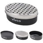 Vivco Cheese Grater with Container and Lid, Coarse and Fine 2 Size Lid, Stainless Steel Dishwasher Safe Cheese Shredder, Ginger Grater, Anti-Slip Kitchen Vegetable Chopper, Carrot Grater