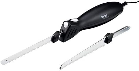 Cooks Professional Electric Knife with Two Serrated Stainless-Steel Blades, Safety Switch & Ergonomic Handle | Perfect for Meat Slicing, Carving, Poultry, Bread, Fruit & Vegetables