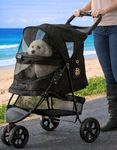 Pet Gear 3 Wheel Stroller for Cats and Dogs, No Zipper, Easy One-Hand Fold, Removable Liner, Cup Holder, Charcoal Black