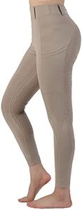 Women Riding Tights Pockets,Women Training Breeches Pants with Silicone Grip, A Khaki, Medium