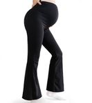 Bestele Maternity Leggings Over Bump,Women's Maternity Pants Pregnancy Bootcut Yoga Pants for Work Casual,Buttery Soft Maternity Leggings Petite Flare Black