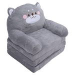 Kids Sofa, Comfy 2 in 1 Flip Open Couch/Sleeper for Kids, Cartoon Gray Dog Style Foldable Wide Handle Soft Breathable Toddler Chair for Reading Relaxing Sleeping(3 Ply)