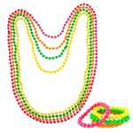 GWAWG 8Pcs 80s Fancy Dress Beads Mardi Gras Necklace Bracelets Colorful for Women Neon Necklace Bracelets Beads Bulk Glitter Plastic Party 80s Accessories Beads Necklace Bracelets