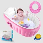 Safe-O-Kid® Aquaspa Baby Bath Tub, 6 Months Warranty, with Multipurpose Baby Shower Hat, European Safety Standard Inflatable Bathtub with Air Pump + Elegant Colorful Box for Extra Safety- Pink