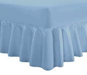 DTEX HOMES Luxury Extra Deep Frilled Valance Fitted Sheets, Double Sky Blue