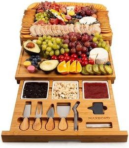 Maxboro Extra Large Bamboo Charcuterie Board, 3-Layer Pull-Out Trays, Brown