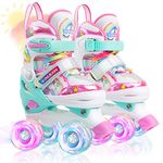 Unicorn Rainbow Kids Roller Skates for Girls Boys Toddler Ages 3-12, Adjustable Beginner Profession Kids Quad Skates, Children's Rollerskates for Birthday Xmas Gifts