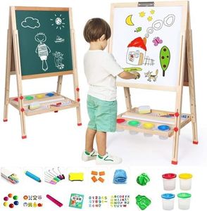 CHUCII Wooden Art Easel for Kids, Double Sided Kids Easel with Whiteboard & Chalkboard, Height Adjustable Drawing Stand Kit for Kids with Painting Accessories, Education Supplies for Boys and Girl