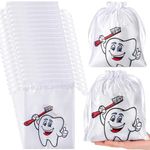 Cosblank 24 Pcs Tooth Bags with Drawstring 7 x 9 Inch Patient Care Dental Bags Dental Gift Bags Merchandise Bags for Hygienist Clinics Dentist Patient Appreciation Gifts Packaging Retail Party Favors