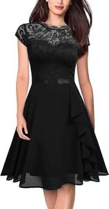 Women Dresses Floral Lace Slim Cocktail Formal Party Evening Dress Work Dress (AU, Alpha, X-Large, Regular, Regular, Black)