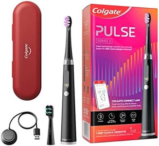 Colgate Pulse Connected Series 2 Deep Clean and Sensitive Electric Toothbrush, 1 Pack with 2 Refill Heads, Plaque Removal