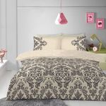 Lions Damask Bedding - Cream King Size Duvet Covers Set with Matching Pillowcase, Poly Cotton Reversible Quilt Cover Bed Sets, Easy Care, 230x220cm