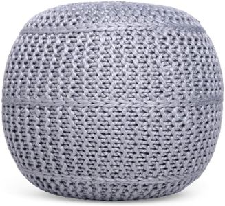 BIRDROCK HOME Round Pouf Foot Stool Ottoman - Knit Bean Bag Floor Chair - Cotton Braided Cord - Great for The Living Room, Bedroom and Kids Room - Small Furniture (Soft Silver)