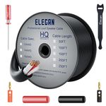 Elecan 16/2 Outdoor Speaker Wire Cable 50 Ft 16 Gauge AWG with Tool Kits-Direct Burial in Wall CL3 CL2 Rated-Pro Series 16AWG 2 Conductors-PVC Jacket& Film& Cotton-for Home Theater&Car Speakers-Black