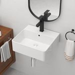 Bathroom Sink, DeerValley Ceramic Rectangular Bathroom Basin, Compact Wall Mounted Vessel Sinks with Overflow for Home Office Restaurants Schools 46 x 42 x 15.5cm (DV-1V231)