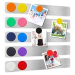 LAOJU Magnetic Bulletin Strips 5PCS Self Adhesive Frameless Stainless Iron Bulletin Board Bar with 10 Magnetic Buttons for Memo Photo Notes Office School Home, LJ5TGGTUS, Silver