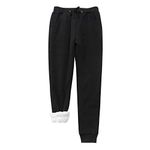 Womens Fleece Lined Jogger Pants Solid Soft Warm Athletic Drawstring Sweatpants with Pockets(UK 16/Tag 3XL) Black