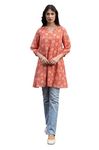 Janasya Women's Orange Georgette Floral Regular Tunic(JAA24TU00334-S)