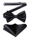 HISDERN Men's Black Bow Tie Pre-tied Bowtie and Pocket Square Tuxedo Bow Ties Adjustable Solid Colour Bowties Set for Wedding Party