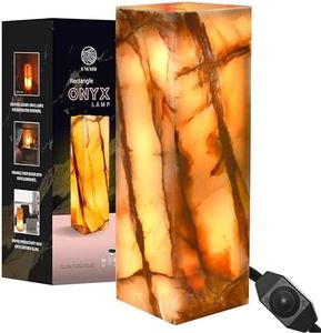 UMAID Elegant Handcrafted Onyx Marble Table Lamp, Warm Amber Glow, Relaxing Table Lamp for Office, Bedroom, Living Room, and Bedside, Includes Bulb & Dimmable Cord, Unique Home Decor Gifts (Rectangle)