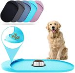 Dog Food Mat - 32” x 19” Pet Feeding Mat with Residue Collection Pocket - Large Silicone Dog Mat for Food and Water - Waterproof Dog and Cat Bowl Mat, High Edges to Prevent Spills, Light Blue