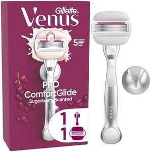 Gillette Venus Rasoir Pour Femme Pro ComfortGlide Parfum Sugarberry, Manche En Métal Réutilisable A 5 Lames Et Touche D’Huile D’Argan, Rasage Doux, Soin Pour La Peau Sèche