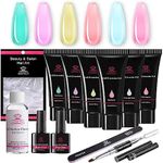 Makartt Jelly Poly Nail Gel Kit 6 Pastel Color Gel Nail Builder 15ML Translucent Spring Color Nail Gel Nail Extension Gel Nail Kit Slip Solution Dual Form Base Top Coat All-in-one Gel Nail Starter Kit