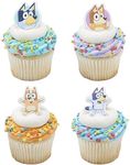 DecoPac Bluey So Much Fun Rings, 72 Cupcake Decorations Featuring Bluey, Bingo, Bandit, and Chilli, 3D Food Safe Cake Toppers – 72 Pack