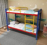 Homdec Multicolor Metal Bunk Bed for Kids, with Built-in Ladder, High Guardrail and Metal Slats, Floor Bed Bottom Bunk, No Boxspring Required, for Small Spaces (Libra)